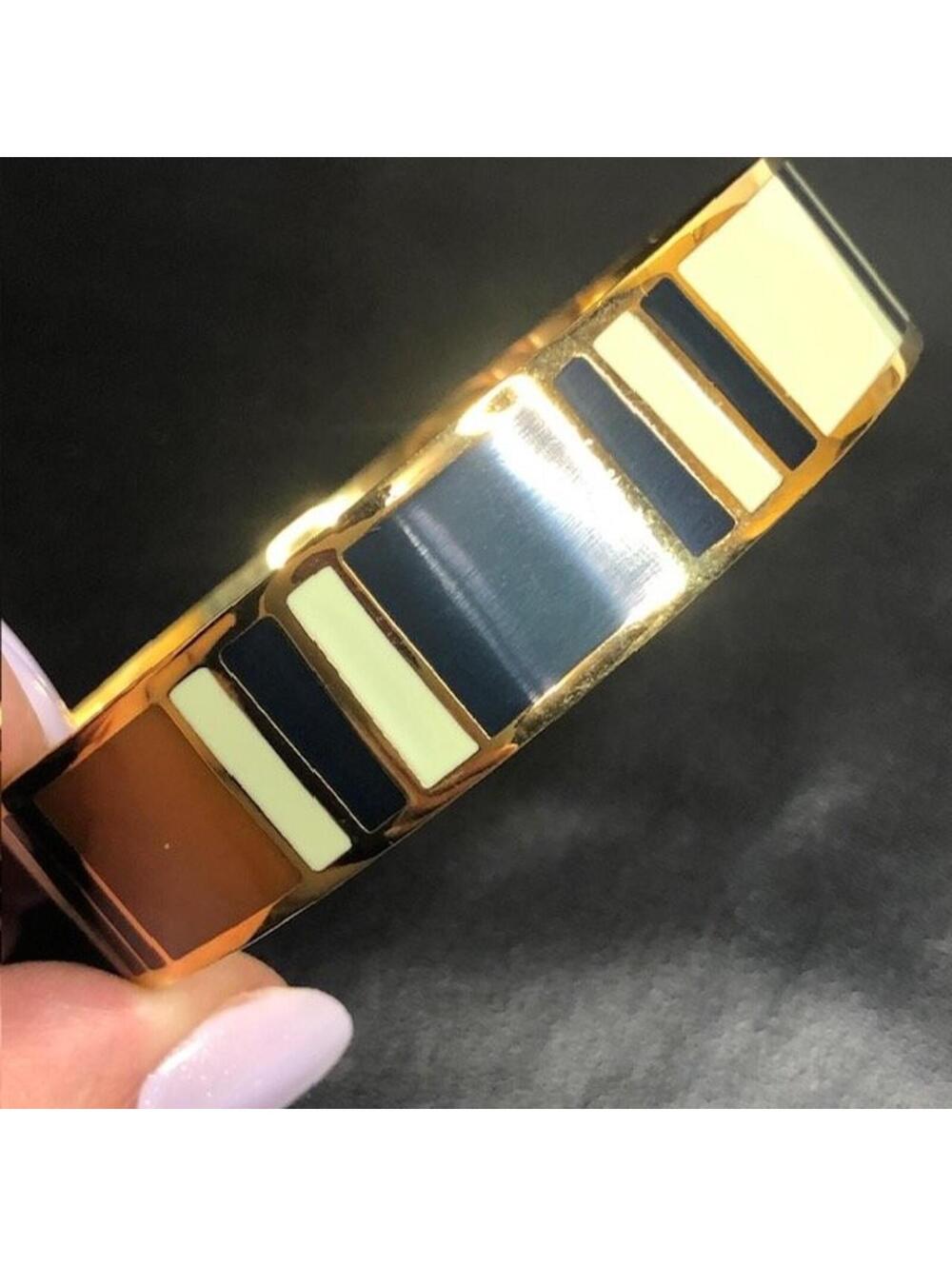 B0753 MMA Gold Tone Geometric Enamel Bangle Bracelet modernist Metropolitan art